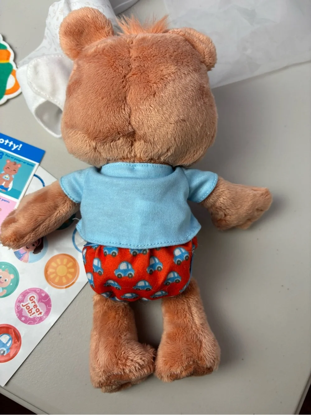 Rachel Brown Plush Potty-Training Bear Bean with Blue Shirt and Red Underwear